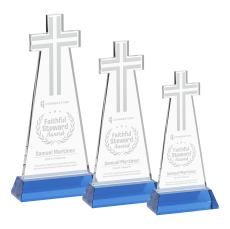 Cross on Hartford Base Sky Blue Unique Crystal Trophy - Crystal Trophies