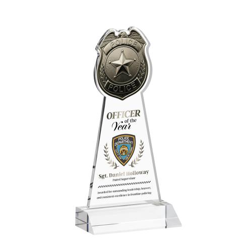 Awards and Plaques - Crystal Trophies - Police Badge Full Color Clear Unique Crystal Trophy