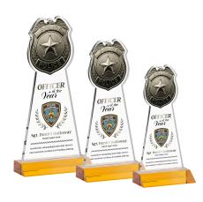 Police Badge Full Color Amber Unique Crystal Trophy - Crystal Trophies