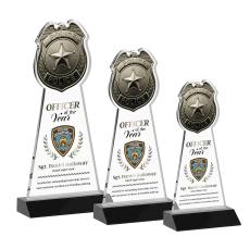 Police Badge Full Color Black Unique Crystal Trophy - Crystal Trophies