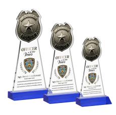 Police Badge Full Color Blue Unique Crystal Trophy - Custom Trophies