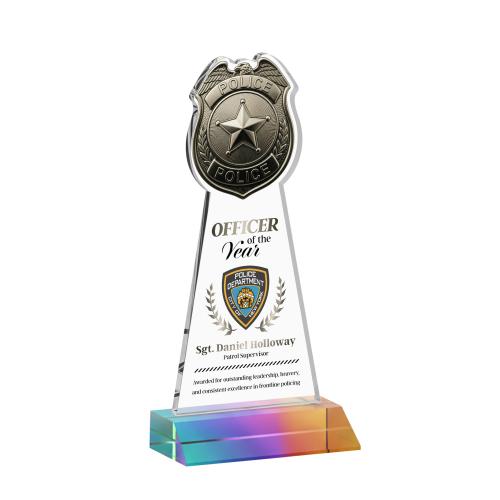 Awards and Plaques - Crystal Trophies - Police Badge Full Color Prismatic Unique Crystal Trophy