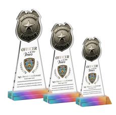 Police Badge Full Color Prismatic Unique Crystal Trophy - Custom Trophies