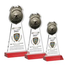 Police Badge Full Color Red Unique Crystal Trophy - Custom Trophies