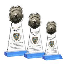 Police Badge Full Color Sky Blue Unique Crystal Trophy - Custom Trophies