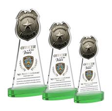 Police Badge Full Color on Alberton Base Green Unique Crystal Trophy - Crystal Trophies