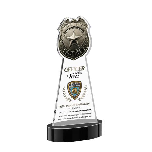 Awards and Plaques - Crystal Trophies - Police Badge Full Color on Alberton Base Black Unique Crystal Trophy