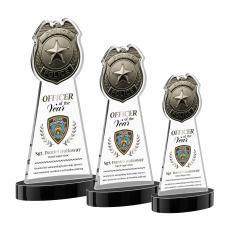 Police Badge Full Color on Alberton Base Black Unique Crystal Trophy - Crystal Trophies