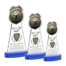 Police Badge Full Color on Alberton Base Blue Unique Crystal Trophy - Crystal Trophies