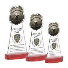 Police Badge Full Color on Alberton Base Red Unique Crystal Trophy - Crystal Trophies