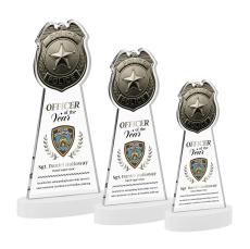 Police Badge Full Color on Alberton Base Fagan Unique Crystal Trophy - Crystal Trophies
