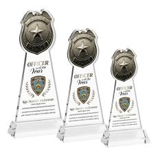 Police Badge Full Color on Hartford Base Clear Unique Crystal Trophy - Crystal Trophies
