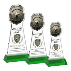 Police Badge Full Color on Hartford Base Green Unique Crystal Trophy - Crystal Trophies