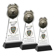 Police Badge Full Color on Hartford Base Black Unique Crystal Trophy - Crystal Trophies