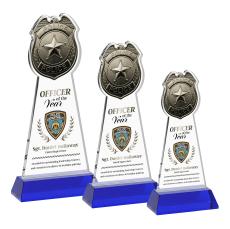 Police Badge Full Color on Hartford Base Blue Unique Crystal Trophy - Crystal Trophies
