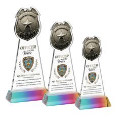 Police Badge Full Color on Hartford Base Prismatic Unique Crystal Trophy - Crystal Trophies