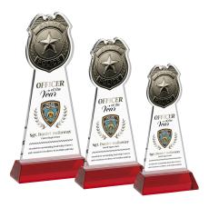 Police Badge Full Color on Hartford Base Red Unique Crystal Trophy - Crystal Trophies