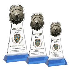 Police Badge Full Color on Hartford Base Sky Blue Unique Crystal Trophy - Crystal Trophies