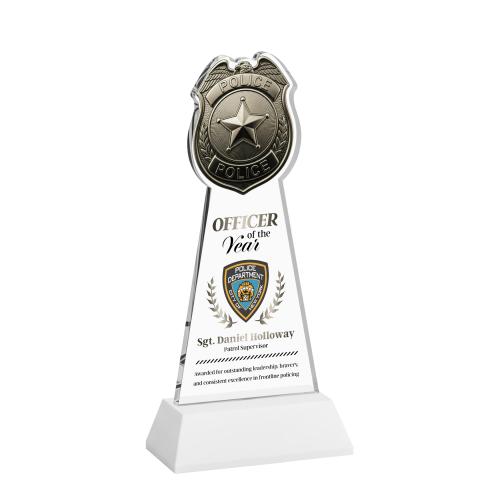 Awards and Plaques - Crystal Trophies - Police Badge Full Color on Hartford Base Fagan Unique Crystal Trophy