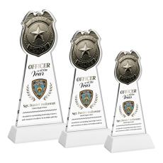 Police Badge Full Color on Hartford Base Fagan Unique Crystal Trophy - Crystal Trophies