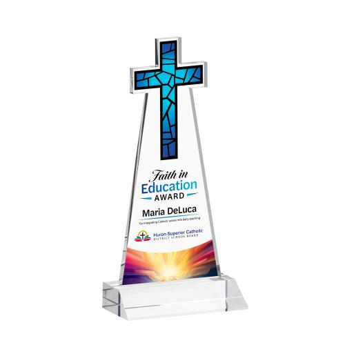 Awards and Plaques - Crystal Trophies - Cross Full Color Clear Unique Crystal Trophy