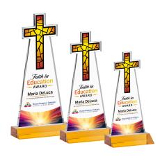 Cross Full Color Amber Unique Crystal Trophy - Crystal Trophies