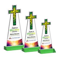 Cross Full Color Green Unique Crystal Trophy - Crystal Trophies