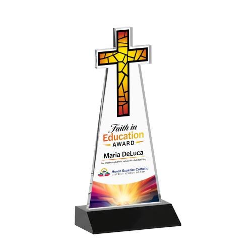 Awards and Plaques - Crystal Trophies - Cross Full Color Black Unique Crystal Trophy