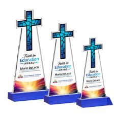 Cross Full Color Blue Unique Crystal Trophy - Crystal Trophies