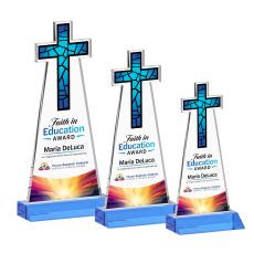 Cross Full Color Sky Blue Unique Crystal Trophy - Crystal Trophies