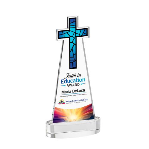Awards and Plaques - Crystal Trophies - Cross Full Color on Alberton Base Clear Unique Crystal Trophy