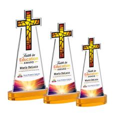 Cross Full Color on Alberton Base Amber Unique Crystal Trophy - Crystal Trophies