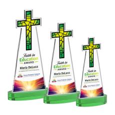 Cross Full Color on Alberton Base Green Unique Crystal Trophy - Crystal Trophies