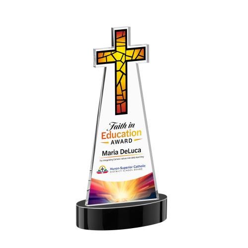 Awards and Plaques - Crystal Trophies - Cross Full Color on Alberton Base Black Unique Crystal Trophy