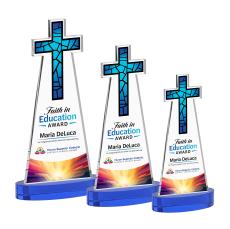 Cross Full Color on Alberton Base Blue Unique Crystal Trophy - Crystal Trophies