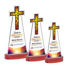 Cross Full Color on Alberton Base Red Unique Crystal Trophy - Crystal Trophies