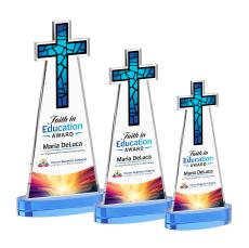 Cross Full Color on Alberton Base Sky Blue Unique Crystal Trophy - Crystal Trophies