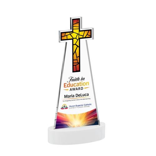 Awards and Plaques - Crystal Trophies - Cross Full Color on Alberton Base Fagan Unique Crystal Trophy
