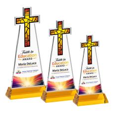 Cross Full Color on Hartford Base Amber Unique Crystal Trophy - Crystal Trophies