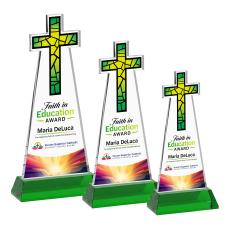 Cross Full Color on Hartford Base Green Unique Crystal Trophy - Crystal Trophies
