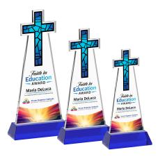 Cross Full Color on Hartford Base Blue Unique Crystal Trophy - Crystal Trophies