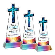 Cross Full Color on Hartford Base Prismatic Unique Crystal Trophy - Crystal Trophies