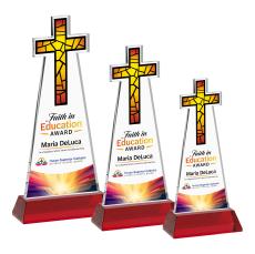 Cross Full Color on Hartford Base Red Unique Crystal Trophy - Crystal Trophies