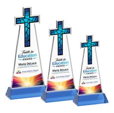 Cross Full Color on Hartford Base Sky Blue Unique Crystal Trophy - Crystal Trophies