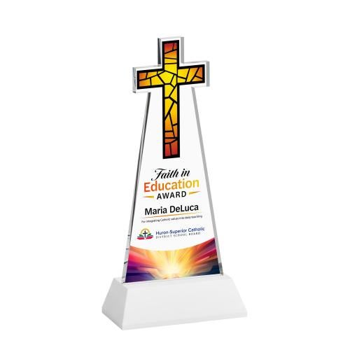 Awards and Plaques - Crystal Trophies - Cross Full Color on Hartford Base Fagan Unique Crystal Trophy