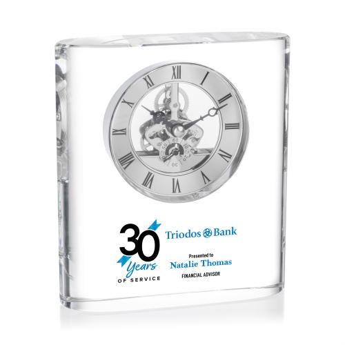 Awards and Plaques - Crystal Trophies - Crystal Clocks - Gonzalez Full Color Clock - Silver