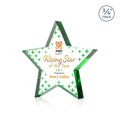 Awards and Plaques - Crystal Trophies - Crystal Paperweights - Esna Star Full Color Emerald Crystal Trophy
