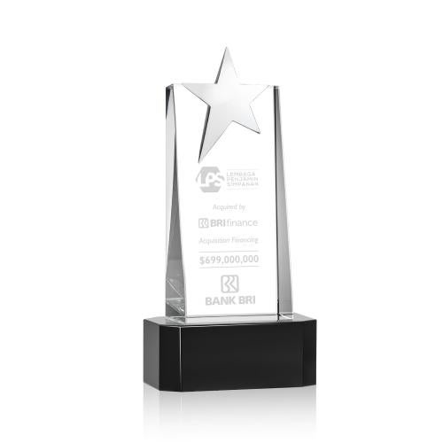 Awards and Plaques - Crystal Trophies - Morse Silver Star on Base Black Towers Crystal Trophy