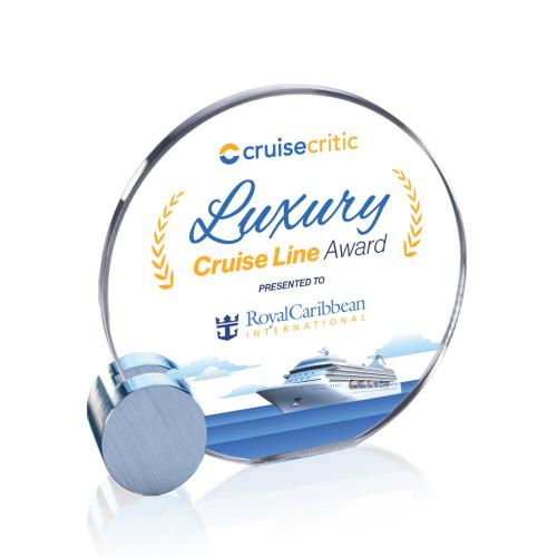 Awards and Plaques - Crystal Trophies - Staley Full Color Starfire/Silver Circle Crystal Trophy