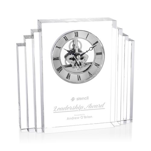 Awards and Plaques - Crystal Trophies - Crystal Clocks - Sweeney Clock - Silver